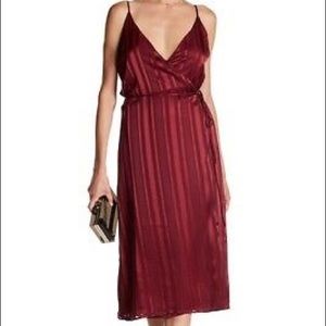 J.O.A. Los Angeles Red Striped V-Neck Wrap Dress